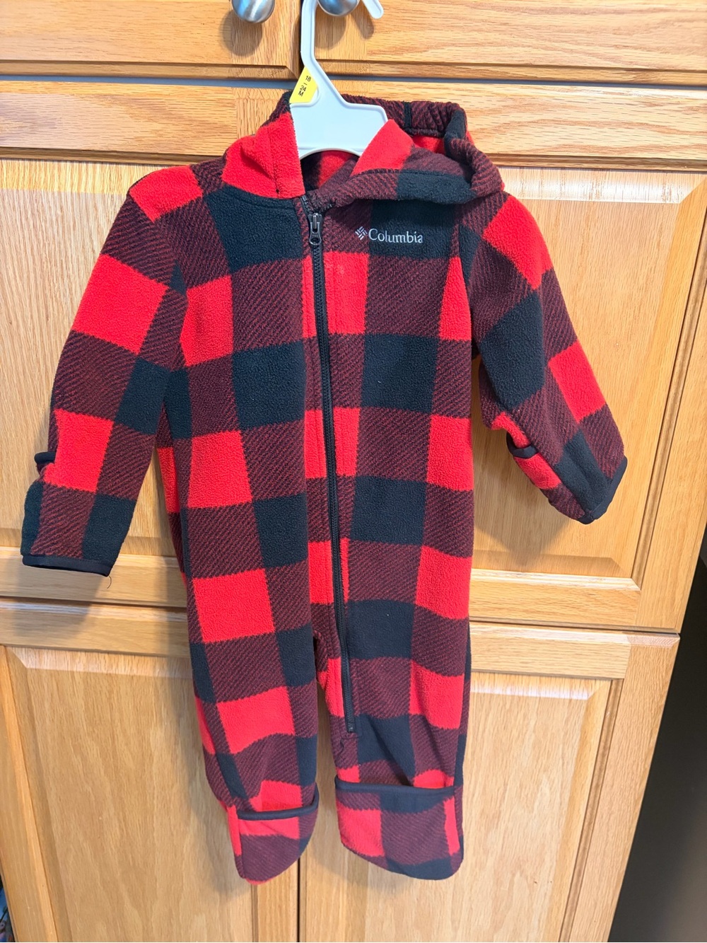 Columbia Red and Black Buffalo Plaid Fleece Hooded One-Piece